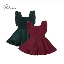 Новинка года; Брендовое вельветовое платье для маленьких девочек однотонное платье до колена с бантом и оборками без рукавов Летнее Открытое платье От 6 месяцев до 5 лет