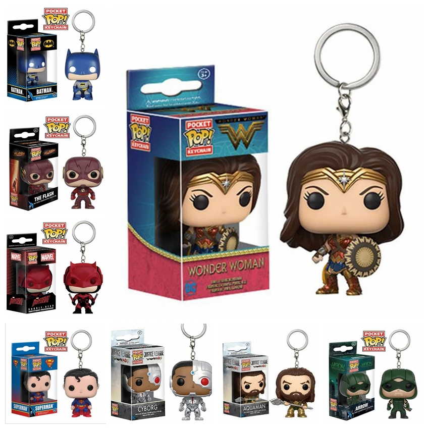 Funko pop брелок Лиги справедливости-Бэтмен Аквамен флэш и киборг фигурка