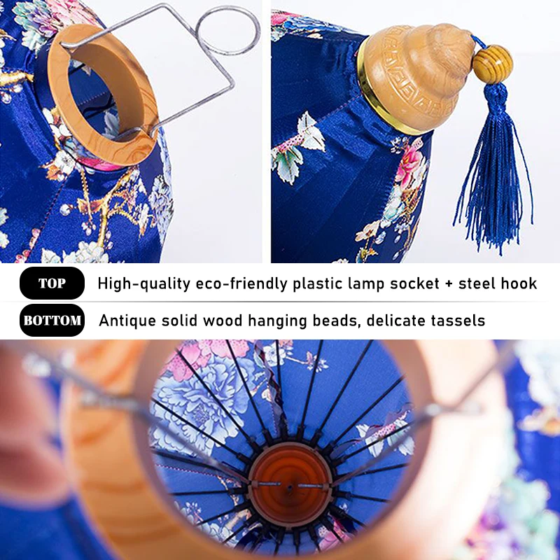 Description Picture 2 of itemRetro Silk Lanterns Vietnam Japan Chinese Traditional Lantern Chic Peacock Pattern Lantern For New Year Spring Festival Decor