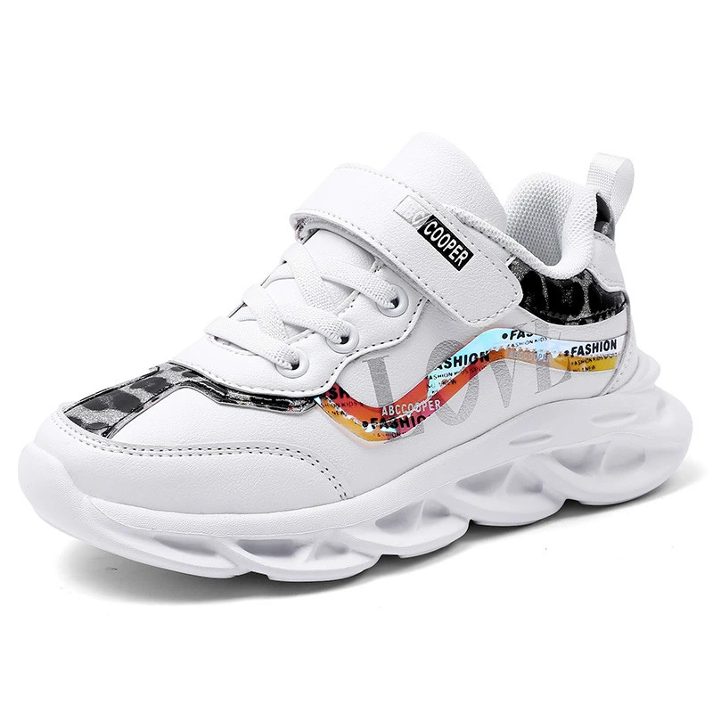 white girls shoes Модные детские кроссовки для девочек; дышащая кожа; Водонепроницаемая спортивная обувь для бега; без шнуровки; Детский Светильник; повседневная обувь; Tenis Infantil - Цвет: white girls shoes