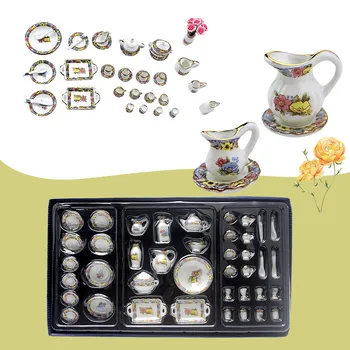 

1:12 Dollhouse Miniature Furniture Home Mini Cutlery Set Model Toy Afternoon Tea Kettle Dessert Plate Pretend Play Doll Houses
