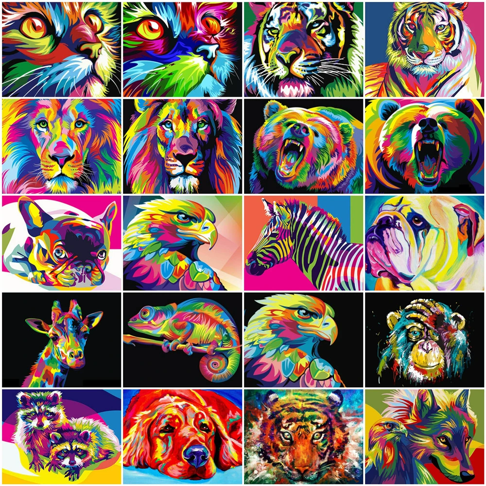 

HUACAN Pictures By Number Animals Cat Oil Painting By Numbers Set Home Decor Coloring By Numbers Lion Drawing Canvas Wall Art