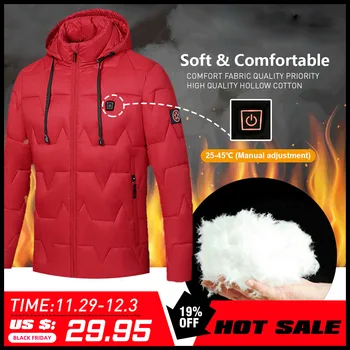 

USB Electric Heated Coat Jacket 8 Hours Heating Hooded Jacket Long Sleeves Winter Warm Clothing Thermostat Hooded Waterproof