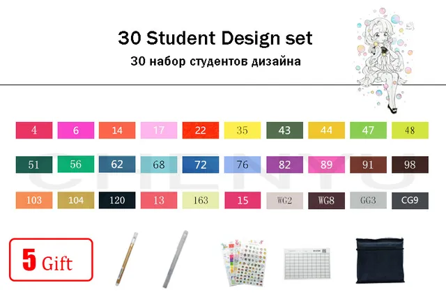 TouchFIVE 30/40/60/80/168 Color Alcohol Markers Dual Headed Artist  Sketch Oily Alcohol Ink Pen Marker For Animation Manga 30 Student Set