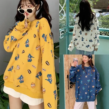 

2019 Kawaii Women Hoodie Dinosaur Printing Cute Cartoon Sweatshirts Female Thin Autumn Winter Clothes Korean Style Sweatshirt