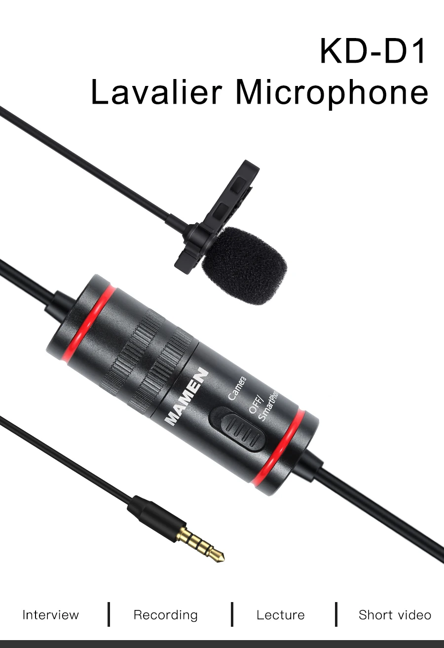 MAMEN KM-D1 8 м кабель петличный Cilp микрофон с кнопкой батарея конденсаторный микрофон для телефона и камеры SLR Vlog Recordering Microfono