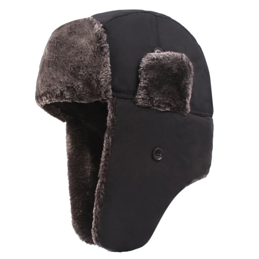 Зимняя мужская шапка для снежной погоды, утолщенные бархатные наушники для велоспорта, ветрозащитная шапка, лыжные наушники, флисовая уличная спортивная шапка для рыбалки - Цвет: Черный