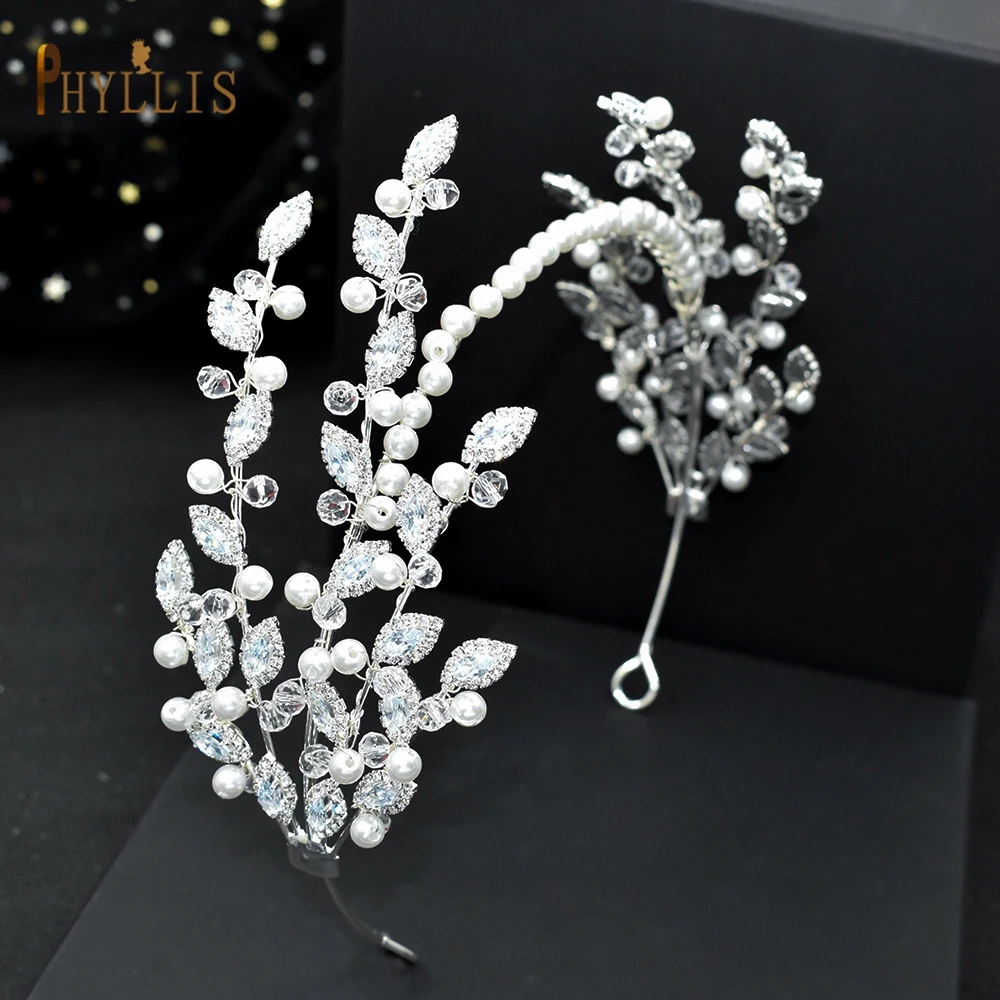 A115 Sparkling Wedding Tiara Zircon Hair Band Hair Accessories Crystal Bridal Headwear Pearl Head Hoop Beaded Bridal Piece