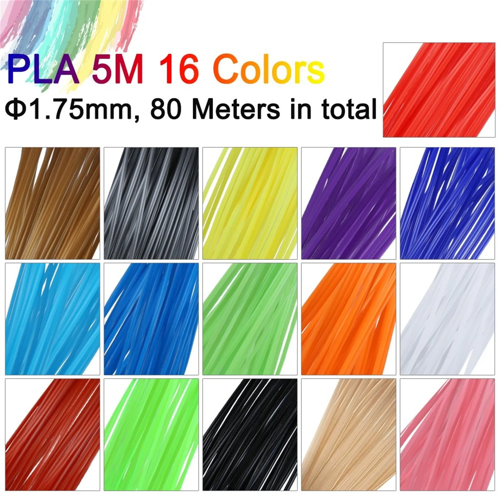 3D Pen Filament 16 Colours 5 m Each-3D Pen Filament 1.75 mm Paint Set printing materials for Printer pen