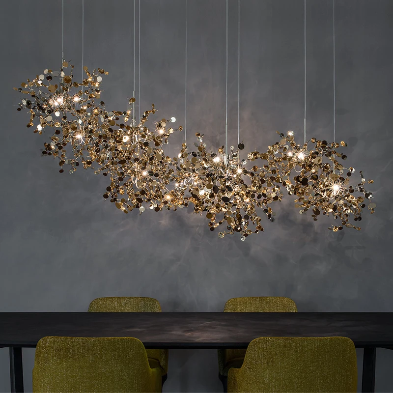 US $79.50 Hand Made Stainless Steel Leaf Pendant Lights For Restaurant Dining Room