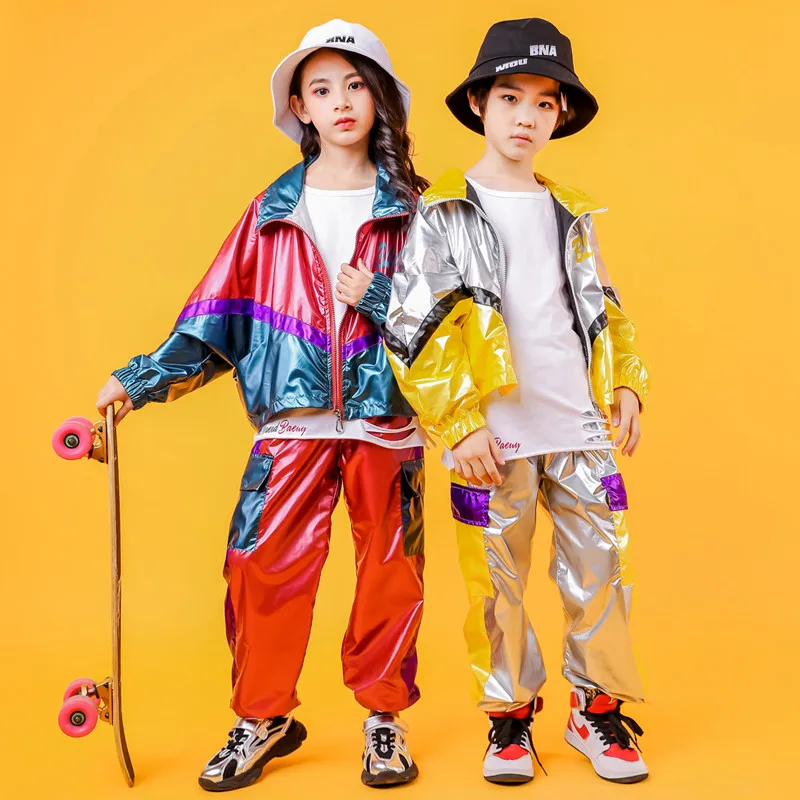 Hip Hop Costume Hiphop Kids Street Dance Clothes Long Sleev Bright Jacket Pants Stage Outfits Jazz Wear Girl Set Boy Clothes (10)