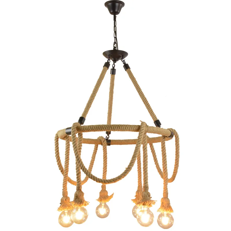 Vintage Retro 6 Head Rope Cord Round Pendant Lamp E27 Edison Bulb Decor Hanging Lighting Fixture For Living Room Restaurant | Лампы и