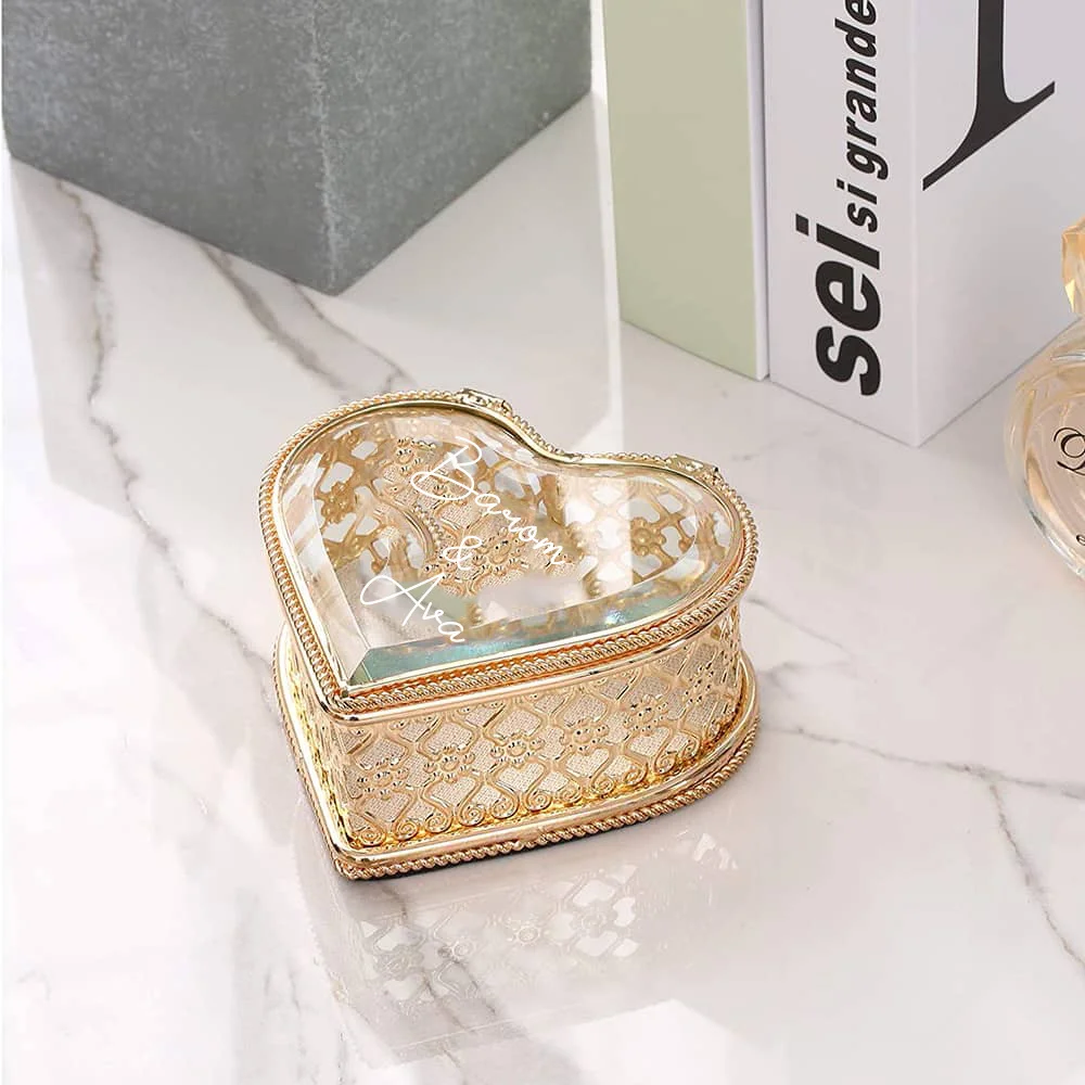 Custom Clear Glass Jewelry Box Valentine'S Gift Ring Box Necklace Storage Bride Party Wedding Decoration Personalized Gifts