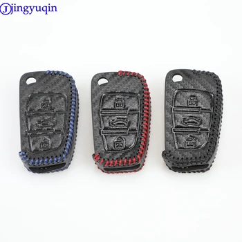 

jingyuqin Carbon Leather Car Key Case Cover For Audi C6 A7 A8 R8 A1 A3 A4 A5 Q7 A6 C5 Car Holder