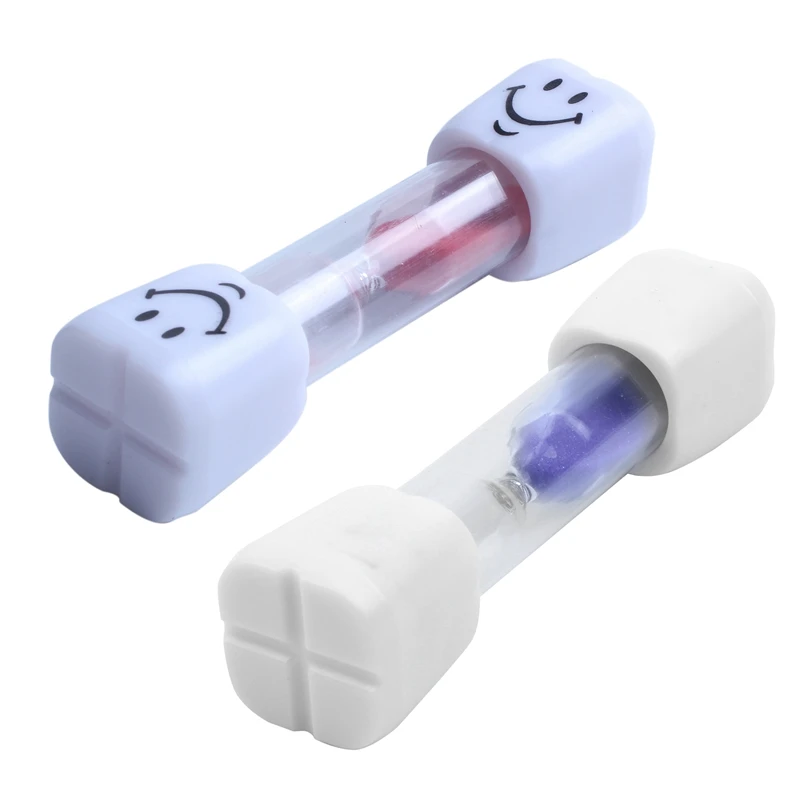 2 Pcs 2 Minute Hourglass Kids Brush Teeth Timer Smile Sand Egg Timer 2 Minutes Sandglass Timer, Red& Purple