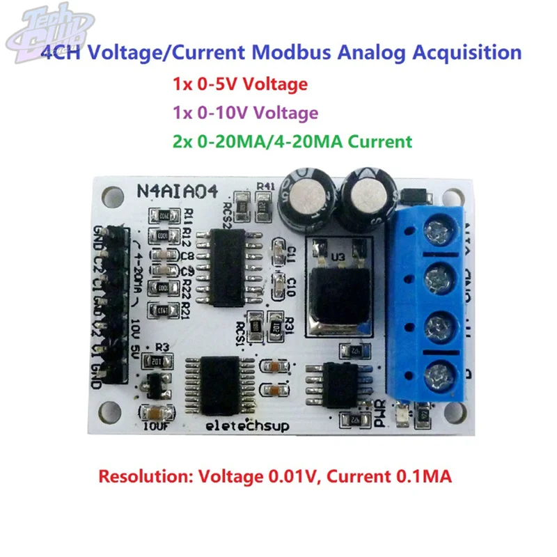 

4-20MA RS485 Voltage And Current Analog Signal Collector Module ADC Modbus RTU Module Command Support 03 06 Function Code