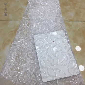 

French Net Lace Fabric 2020 Latest African Embroidery Mesh Tulle Lace Fabric with Sequins 3d Lace Fabric for Wedding