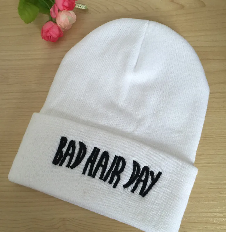 European style hip-hop beanie hat Bad Hair Day letters outdoor ski candy knitted cap women 11 color winter simple wool warm hat