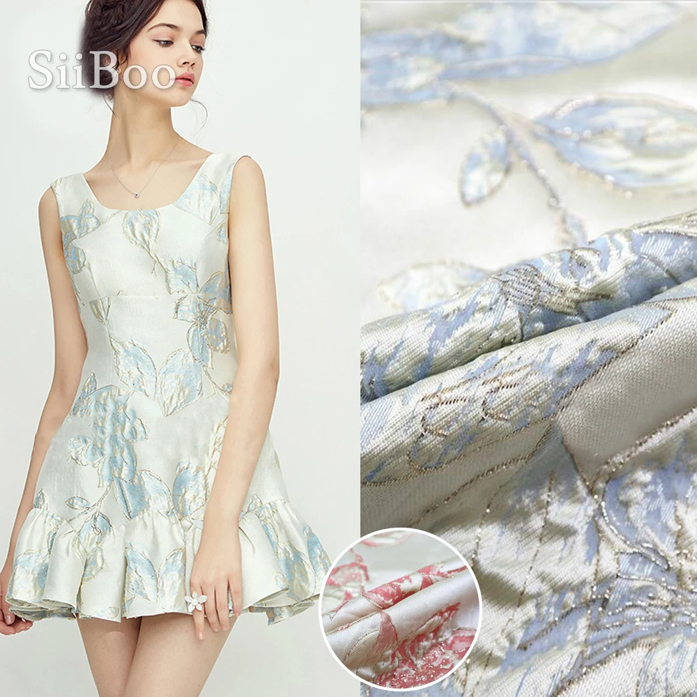

Luxury blue pink embossed floral metallic jacquard brocade fabric apparel for dress coat tissu tecido stoffen fabrc telas SP5162