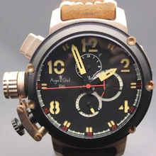 Абсолютно новые автоматические механические мужские часы U1001 с хронометром, U-51, Химера, серебристые, состаренные, коричневые, коровья кожа, лодочные часы, черное золото