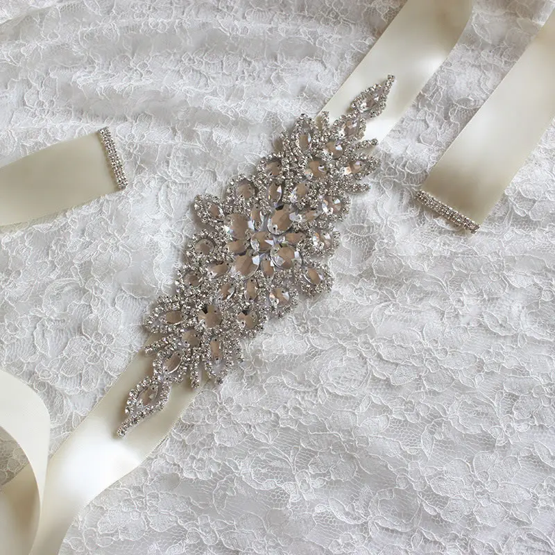 Свадебные хрустальные свадебные аксессуары атласный ремешок для свадебного платья Свадебная лента пояс для вечерних выпускных платьев - Цвет: Milk white