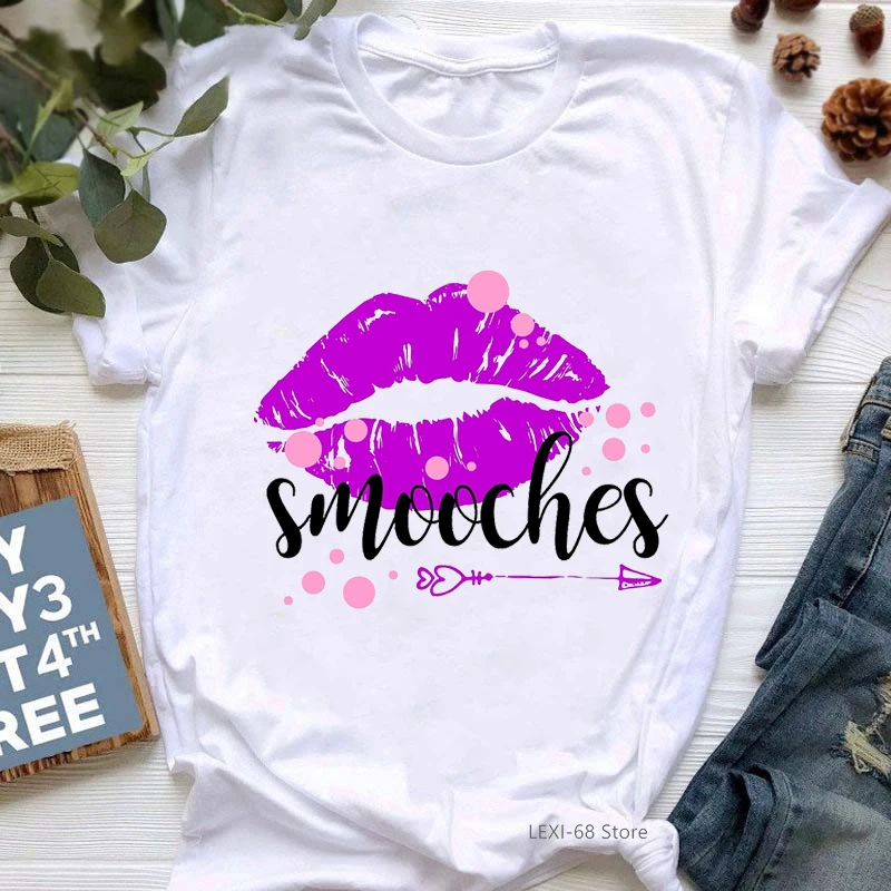 Beauty With Glitter Red Lips Graphic Print Tee Shirt Femme Cool Sexy T Shirt Women'S Clothing Harajuku Shirt Summer Tops