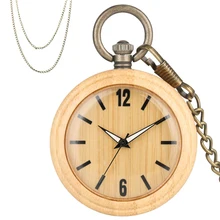 Минималистичные ретро, древесина бамбука кварцевые карманные часы с арабскими цифрами Круглый циферблат Стильный Полный Деревянный изысканный кулон часы с ожерельем
