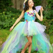 Платье-пачка с цветочными лепестками для девочек; детское платье со шлейфом «кроше»; бальное платье с крыльями; детский праздничный костюм для дня рождения; платья