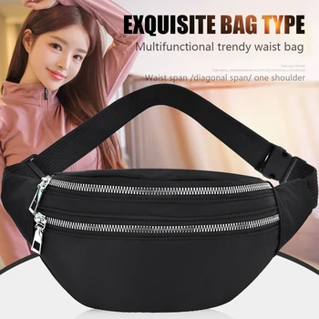 

Men Women Multi Pockets Zipper Outdoor Sports Large Capacity Casual Oxford Cloth Waist Bag Solid Fanny Pack Adjustable Strap