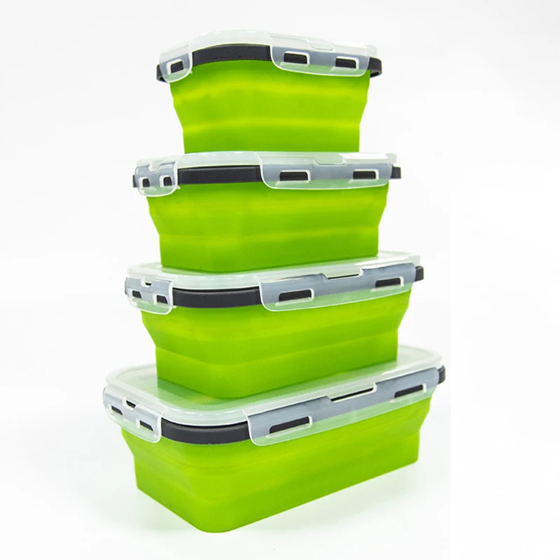 

4 Pieces Foods Storage Container Microwaves Food Grade Silicone Lunch Box Collapsible Bottles Jars Boxes