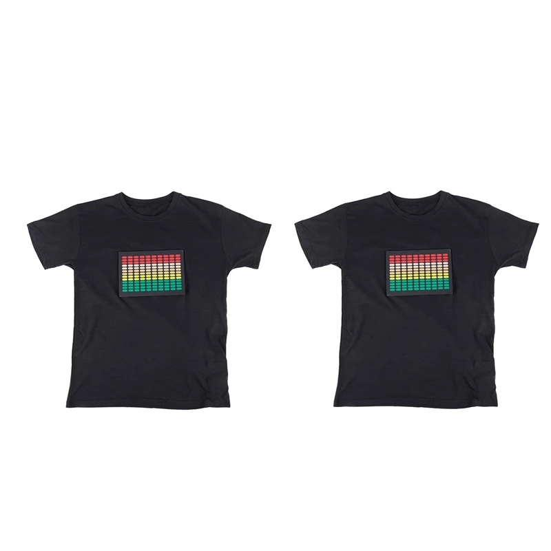 

2Pcs Men Sound Activated Led T-Shirt Light Up Flashing Rock Disco Equalizer Short Sleeve Led T Shirt XXXL & L