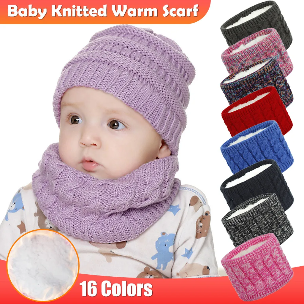 

Newborn Baby Winter Hat Knitted Hat With Bib Scarf Children's Cute Plus Velvet Thick Warm Cotton Hat Newborn Photography Props#E