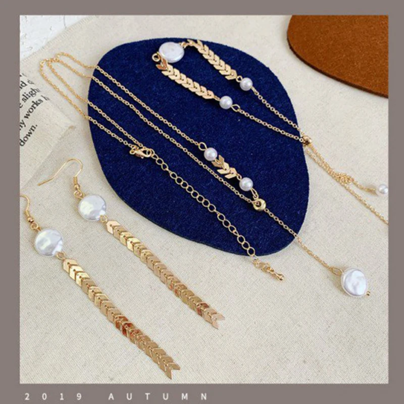 

Jewelry Pendant Earrings Female Imitation Pearl Wheat Leaf Earrings Fashion Earrings