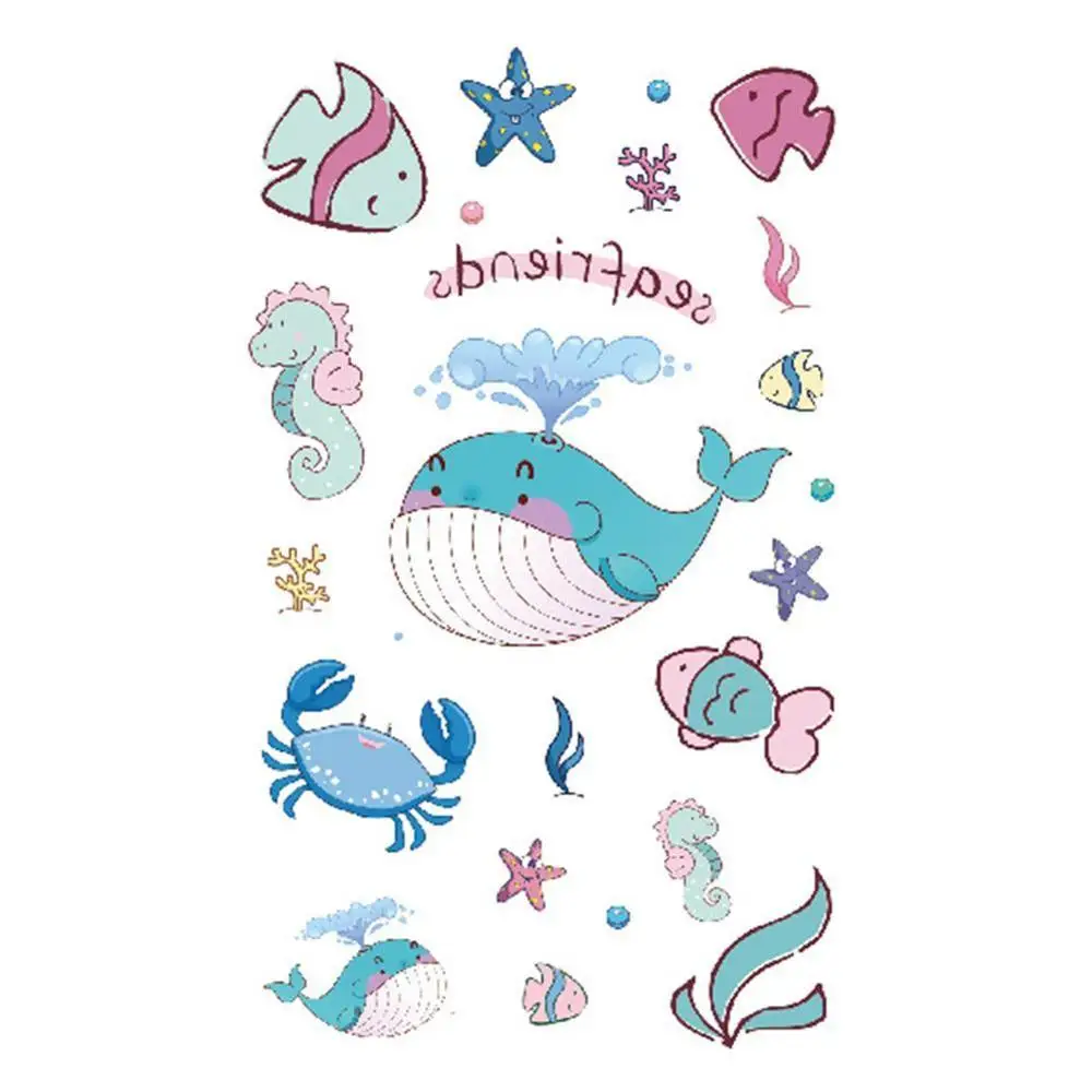Океанские животные, временные татуировки для детей, Акула, дельфин, Русалка, пингвин, Мультяшные наклейки s, водонепроницаемые татуировки, поддельная моющаяся наклейка - Цвет: cute marine animals