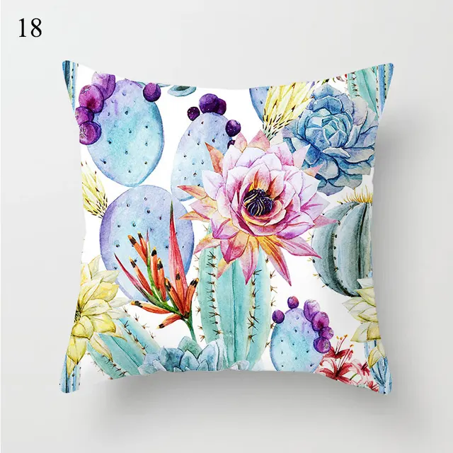 1PC Cactus Floral Print Cushion Cover Polyester Pillow Cases Throw Pillows Sofa Home Decor Pillowcase Decorative Pillow Covers 18