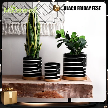 

European-style Flowerpot Ceramic Round Basin Simple Literary Personality Large With Tray Green Rose Bonsai Basin Green Plant