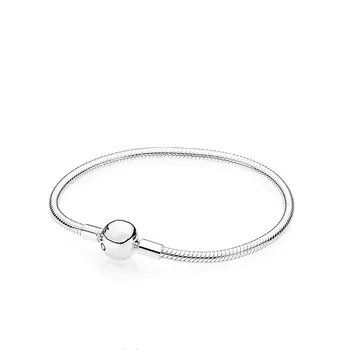 

KC s925 silver color Round buckle serpentine Basic chain DIY beads Bracelet Fit original pandora charms Women Bracelet Jewelry