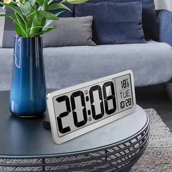 

14 inch Large Digital Wall Clock with Alarm Temperature Multi-functional Calendar Day LED Clock Hanging Desktop Electronic Clock