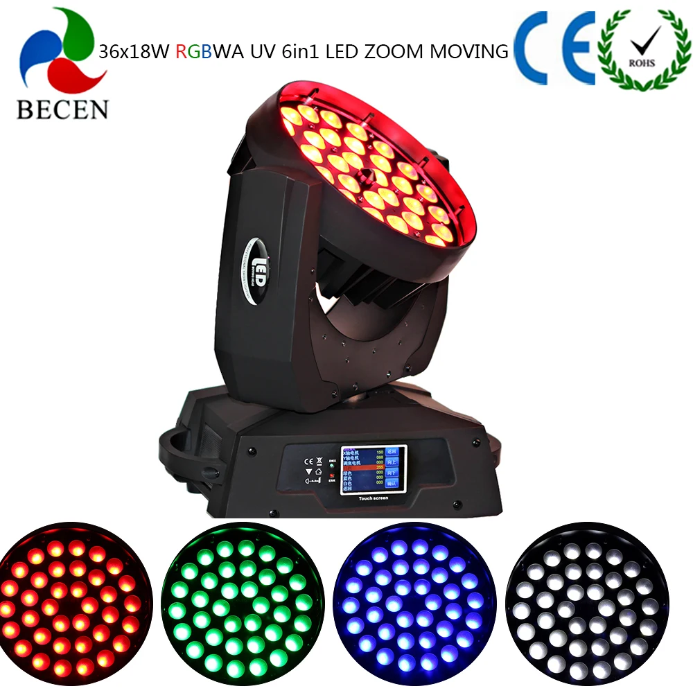Светодиодный сценический светильник s 36x18W Zoom движущаяся головка 6in1DMX сенсорный