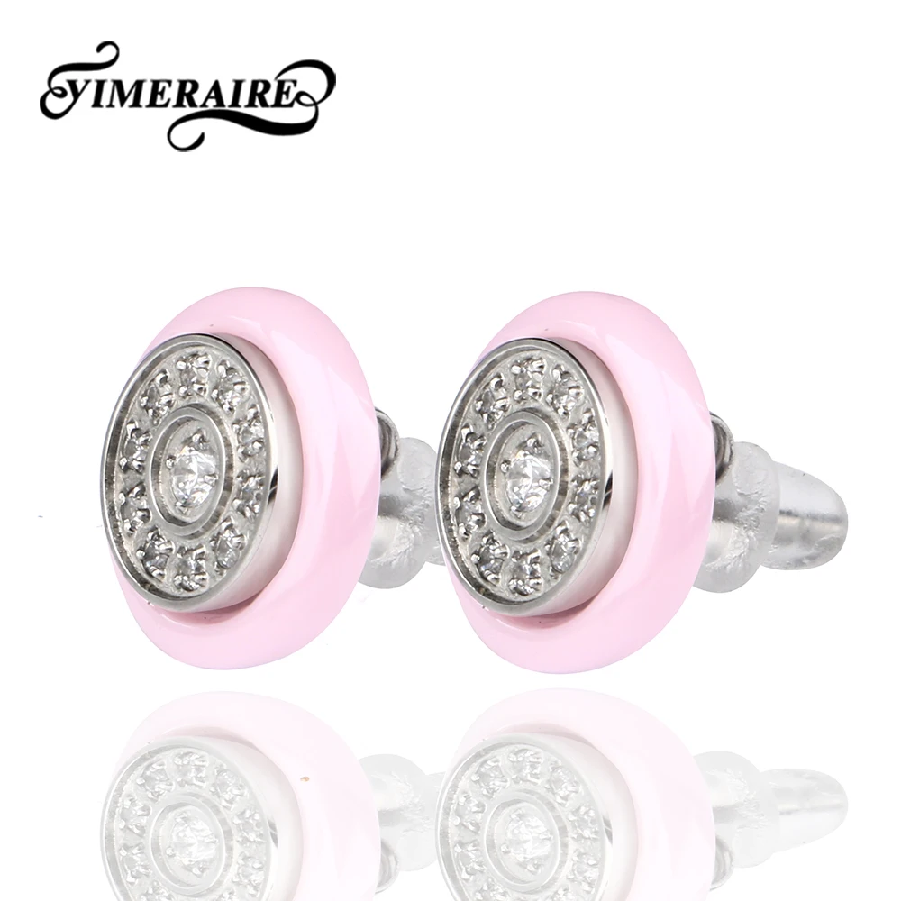 Милые розовые серьги-гвоздики из керамики круглой формы с сияющими кристаллами элегантные женские серьги модные свадебные Ювелирные изделия Подарки