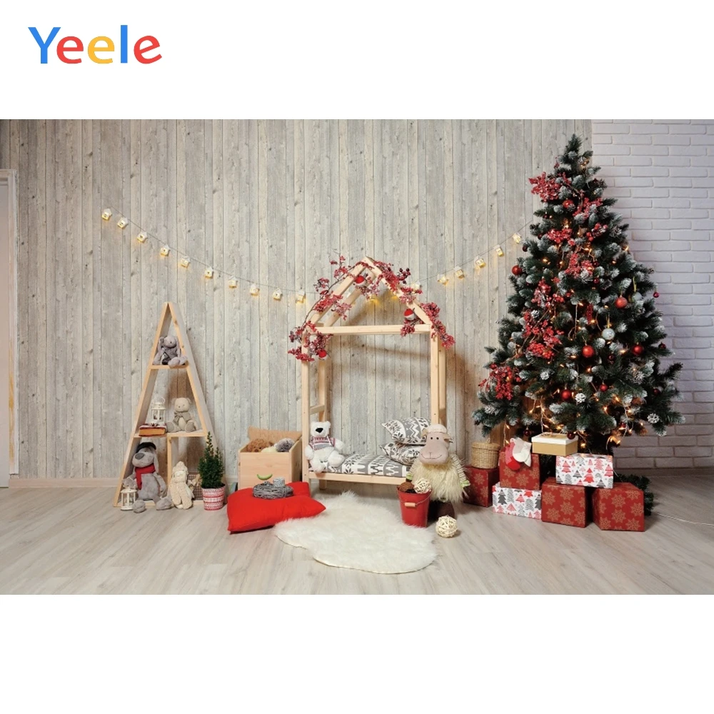 

Christmas Backdrop Baby Room Wood Board Floor Tree Toy Doll Portrait Vinyl Photography Background For Photo Studio Photophone