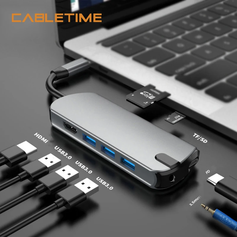 

CABLETIME Type C Hub to USB3.0 HDMI 4K Multi HUB USB C to Audio PD Data USB3.0 Adapter for Laptop Macbook ASUS Hp Acer N330