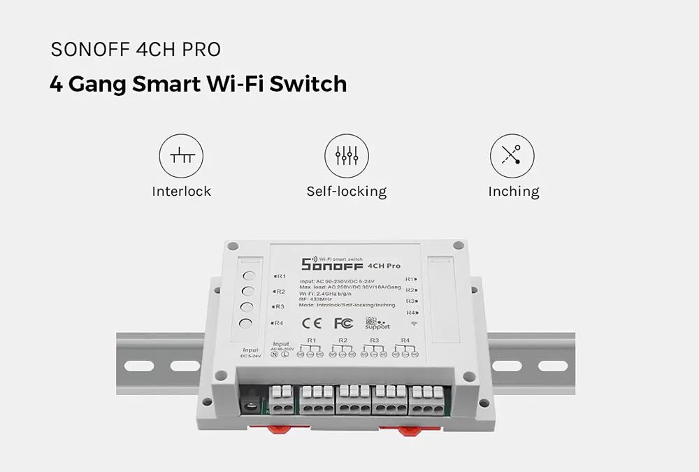 Itead Sonoff 4CH Pro R2 Wifi переключатель 4 канала инчинг самоблокирующийся замок умный WiFi RF пульт дистанционного управления работа с Alexa