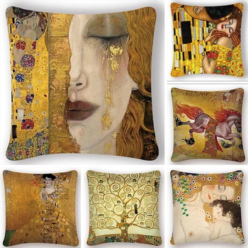 

45x45cm Super soft Oil Painting Cushion Cover Gold Print Pillowcase Vintage Decorative Pillow Cover Sofa Chair Pillow Covers
