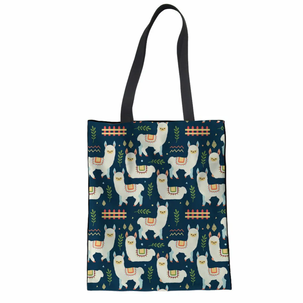 

Tote Shopping Bag Flower Alpaca Female Reusable Foldable Shoulder Bag Casual Daily Use Single Shoulder Bags Customize