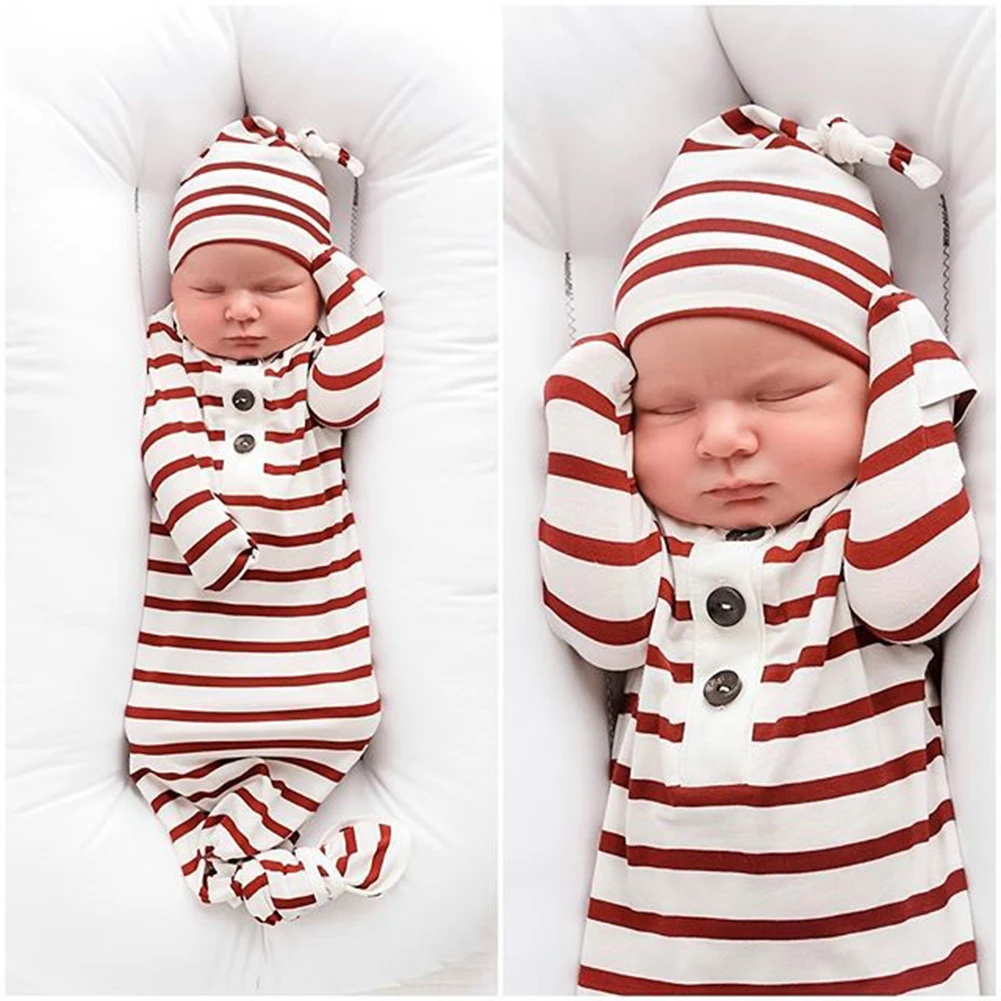 0-6M младенец новорожденный мальчик для пеленания девочек Обернуть Одеяло спальный мешок красный белый полосатый