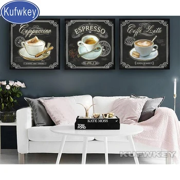 

3 Pcs Sets Kitchen Vintage Coffee Diy Diamond Painting Full Diamond Embroidery Rhinestone Kit Triptych Home Decor,