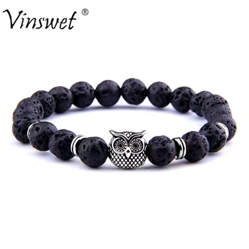 

Fashion Owl Lion Helmet Head Bracelet Natural Stone Onyx Lava Beads Braceles for Women Men Yoga Jewelry Fashion Accessories