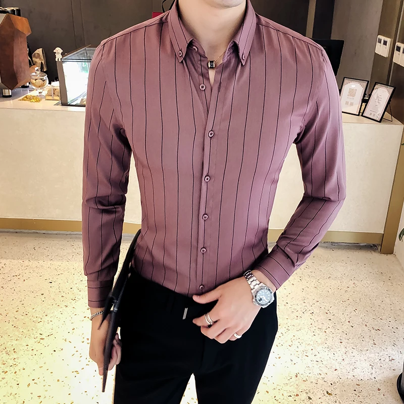 New Spring and Autumn Style Man Shirt Turn-down Collar Long-Sleeved Shirt Men Casual Stripe Shirt Camisa M-3XL