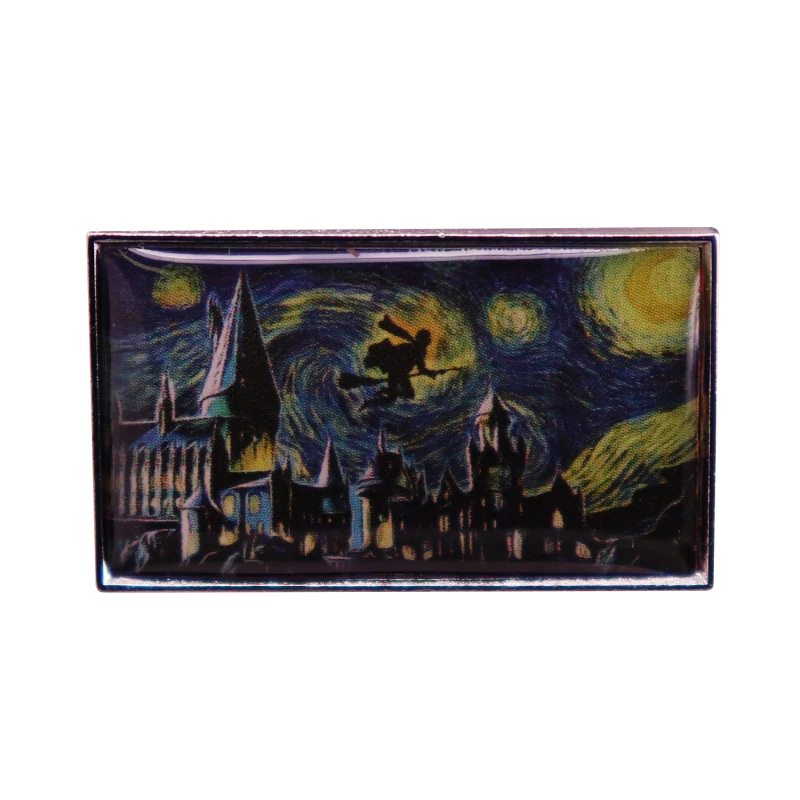 Hgwts Castle Starry Night Spilla Magic Wizarding World Bookish Fans Flair Addizione Badge Van Gogh Painting Art Smalto Pin